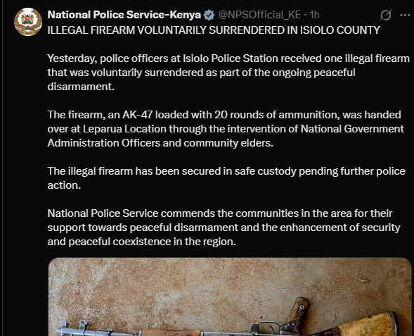 A post shared by NPS on X. PHOTO/Screengrab by K24 Digital