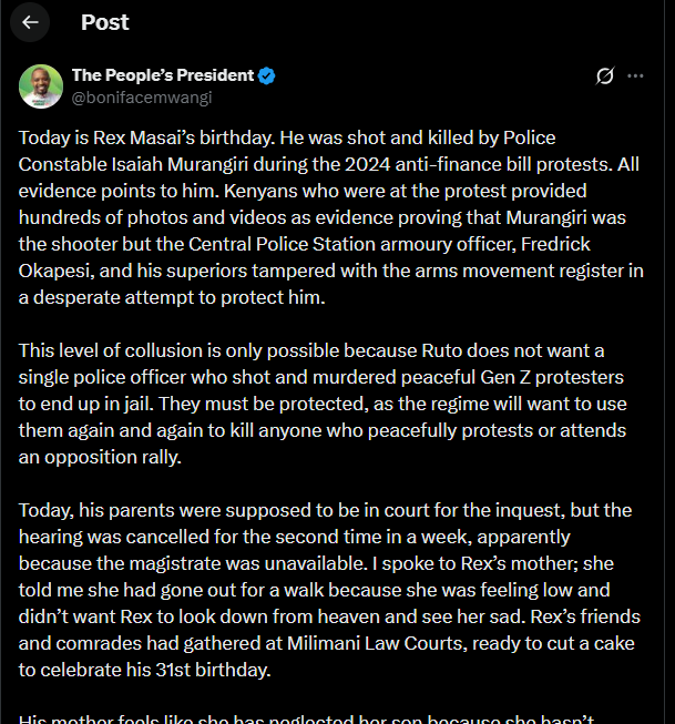 A  post shared by Boniface Mwangi on his X. PHOTO/Screengrab by K24 Digital