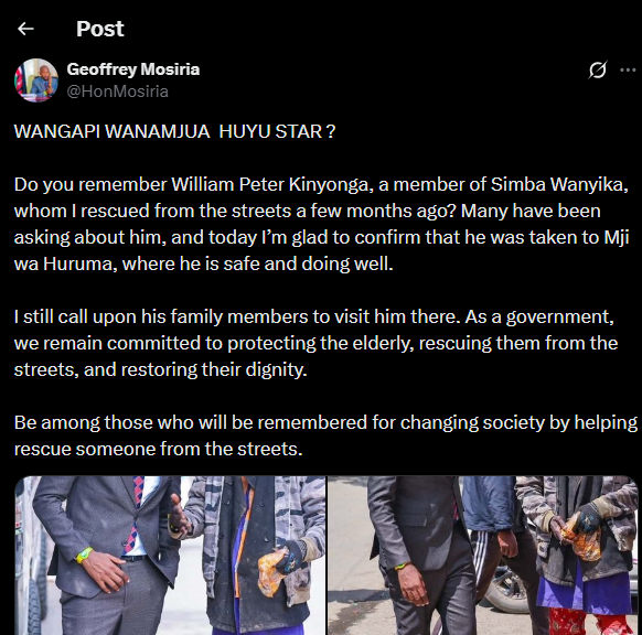 A post shared by Geoffrey Mosiria on his X account. PHOTO/Screengrab by K24 Digital