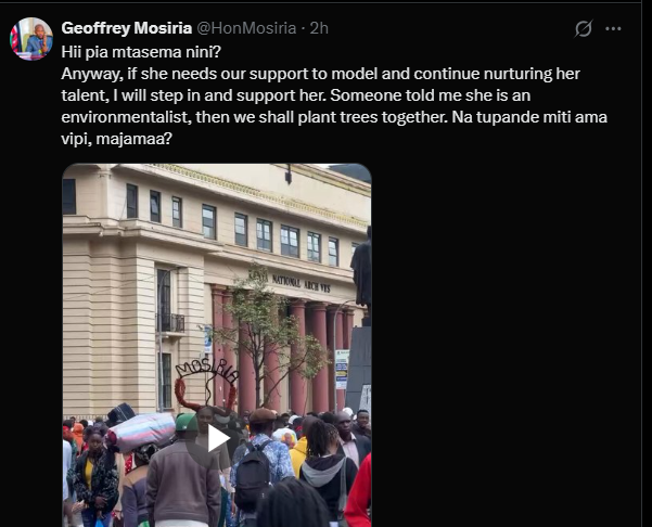 A post shared by Geoffrey Mosiria on X. PHOTO/Screengrab by K24 Digital