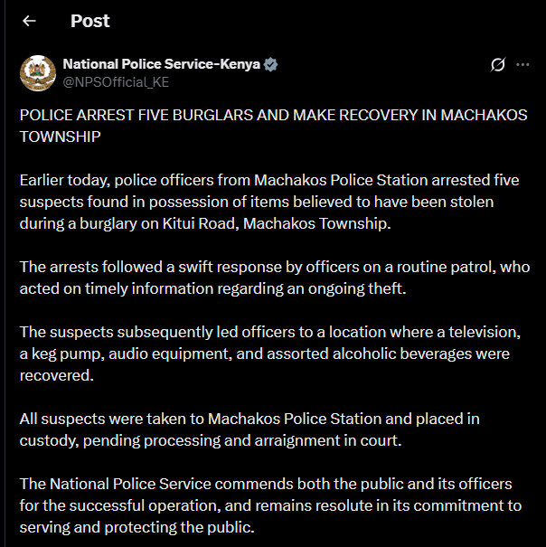 A post shared by the NPS on X. PHOTO/Screengrab by K24 Digital
