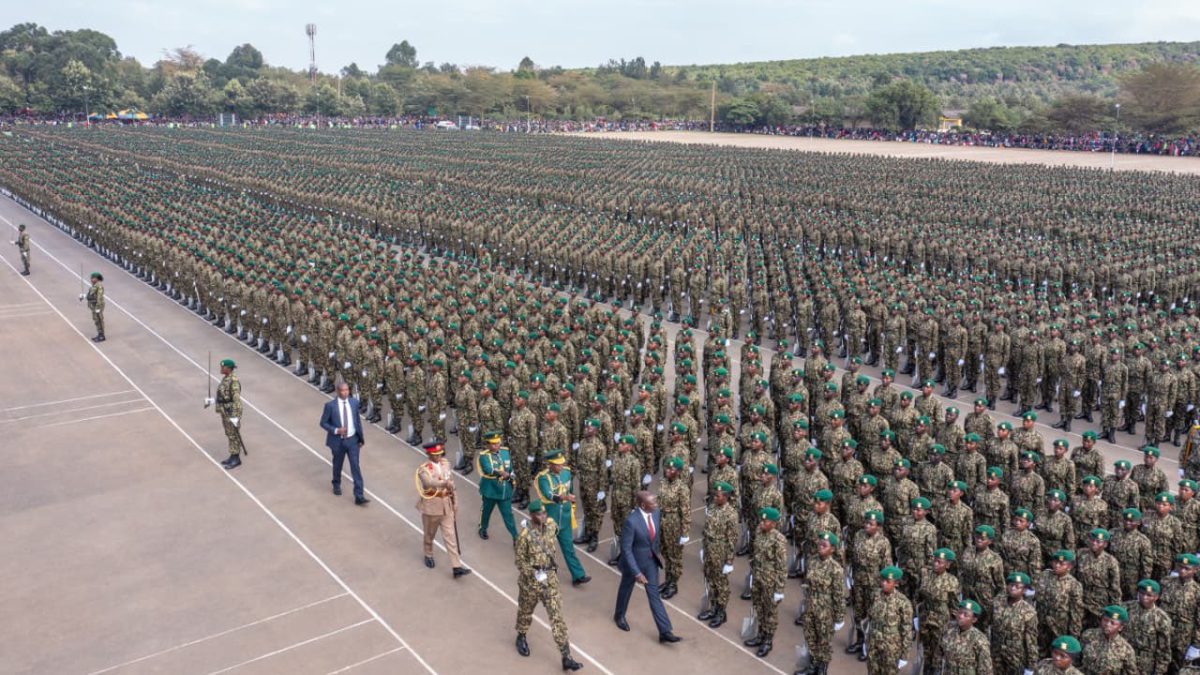 President William Ruto inspects National Youth Service (NYS) recruits during a passing-out parade at the NYS Paramilitary Academy in Gilgil, Nakuru County, on August 28, 2025. PHOTO/@WilliamsRuto/X