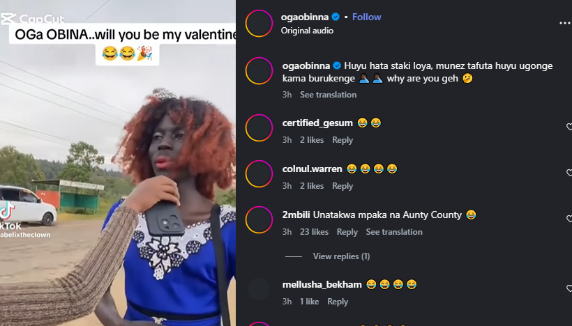 A post shared by Oga Obinna on X. PHOTO/Screengrab by K24 Digital