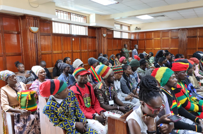 Members of Rastafarian Society of Kenya appear before Milimani High Court Judge Bahati Mwamuye on Wednesday, February 4, 2026. PHOTO/Zipporah Ngwatu