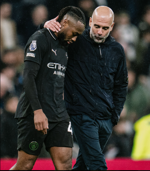 Mnchester City Manager Pep Guardiola and forward Antoine Semenyo. PHOTO/@ManCity/X