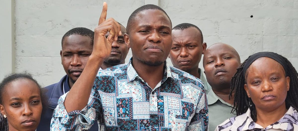 KUPPET chairperson aspirant for Murang'a, Suleiman Salim, speaks to the media as captured by our very own Wangari Njuguna. PHOTO/Wangari Njuguna
