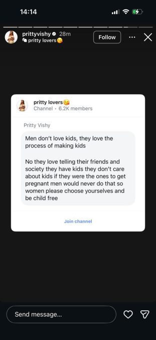 A post shared by Pritty Vishy on her Instagram stories. PHOTO/Screengrab by K24 Digital