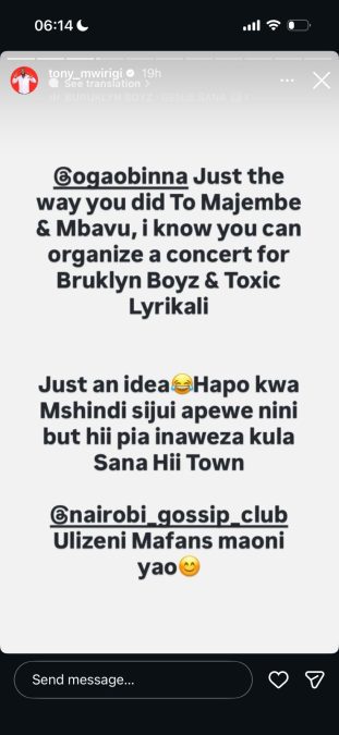 A post shared by Tony Mwirigi on Instagram. PHOTO/Screengrab by K24 Digital