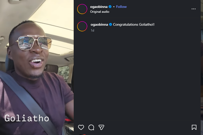 A post shared by Obinna on Instagram. PHOTO/Screengrab by K24 Digital