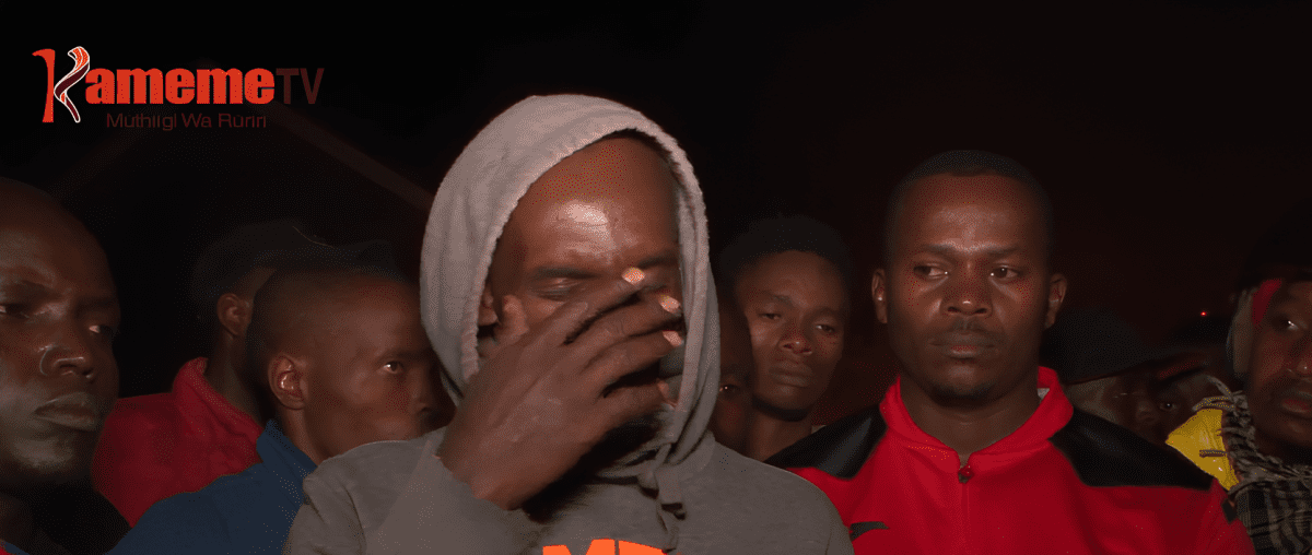 A Ruiru trader cries on camera after fire razes down businesses. PHOTO/Kameme TV