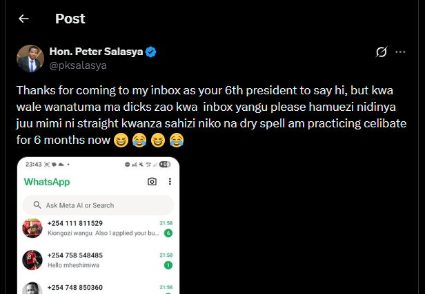 A post shared by Peter Salsya on X. PHOTO/Screengrab by K24 Digital
