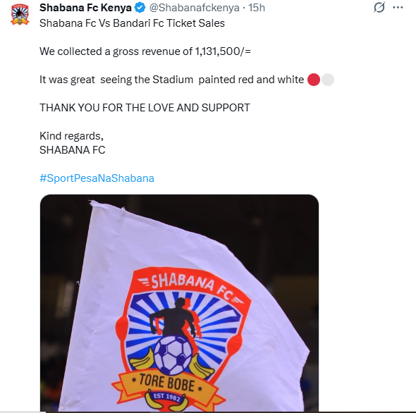 A Shabana FC statement on gate collection. PHOTO/Screen grab by K24 Digital
