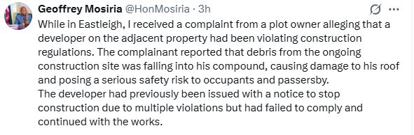 Geoffrey Mosiria's statement. PHOTO/ A screengrab image by K24 Digital from @HonMosiria