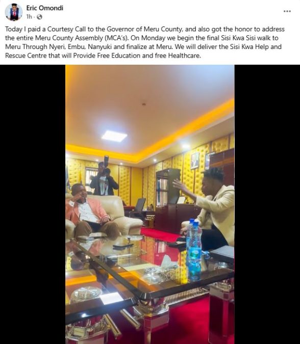 Eric Omondi during the visit and his statement. PHOTO/A screengrab by K24 Digital from https://www.facebook.com/profile.php?id=100044317755329