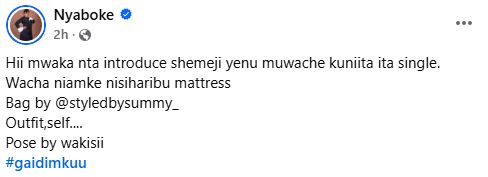 Actress Nyaboke Moraa’s statement. PHOTO/A screengrab by K24 Digital from https://www.facebook.com/profile.php?id=100045414098194