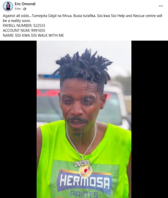 Eric Omondi’s statement. PHOTO/A screengrab image by K24 Digital from https://www.facebook.com/profile.php?id=100044317755329