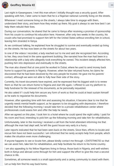 Geoffrey Mosiria’s statement. PHOTO/A screengrab by K24 Digital from https://www.facebook.com/kiongozi.mosiriake