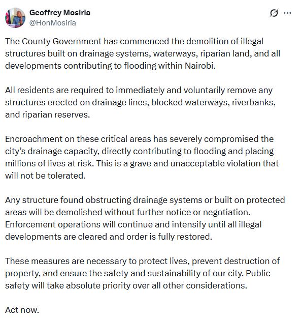 Geoffrey Mosiria’s statement. PHOTO/
@HonMosiria