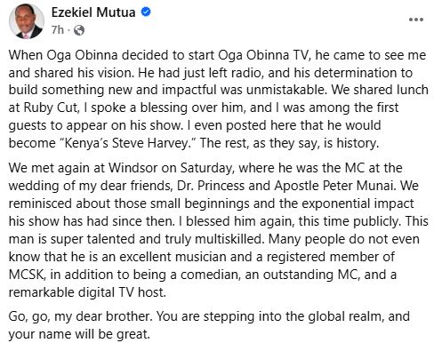 Ezekiel Mutua’s statement. PHOTO/ https://www.facebook.com/ezekiel.mutua