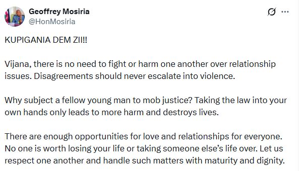 Geoffrey Mosiria’s statement. PHOTO/ @HonMosiria