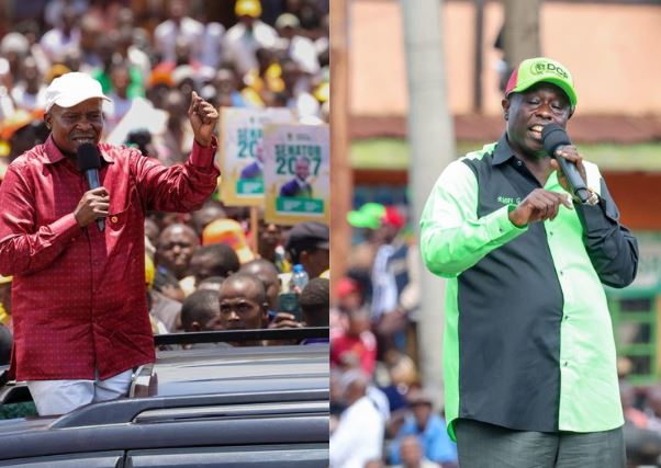 A collage image of Kithure Kindiki during a recent event in Kilifi and Rigathi Gachagua speaking in Murang’a. PHOTO/ https://www.facebook.com/KithureKindiki and https://www.facebook.com/DPGachagua