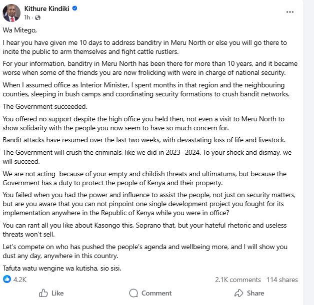 Kithure Kindiki’s statement. PHOTO/ A screengrab image by K24 Digital from https://www.facebook.com/KithureKindiki