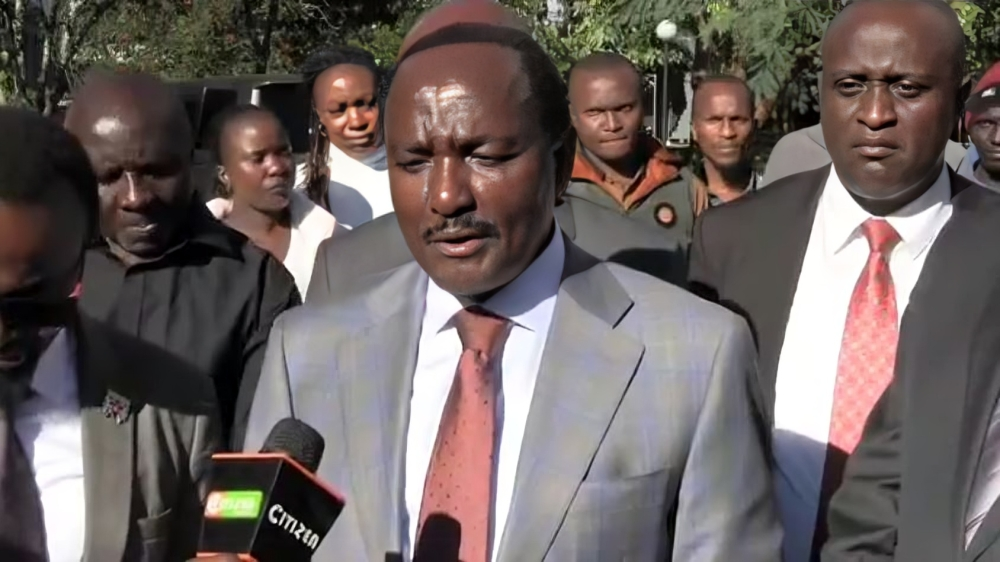 Kalonzo Musyoka addressing the press from a local medical facility where Raphael Tuju is undergoing treatment. PHOTO/ A screengrab image by K24 Digital from https://www.facebook.com/kalonzomusyoka