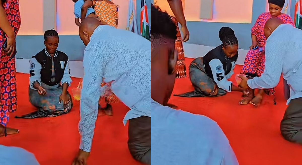 Marion Naipei using oil to anoint Kanyari’s church members. PHOTOS/Screengrabs by K24 Digital of TikTok video by @kanyari.