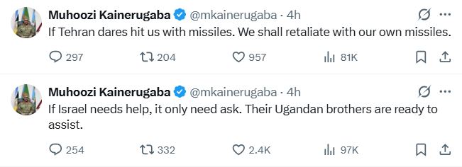 Uganda’s Chief of Defence Forces (CDF), General Muhoozi Kainerugaba’s tweet. PHOTO/ @mkainerugaba