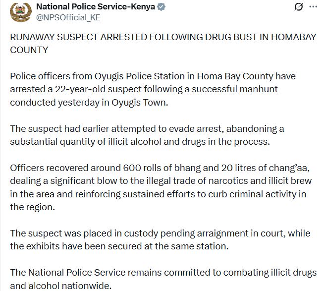 Statement by the National Polie Service. PHOTO/
@NPSOfficial_KE