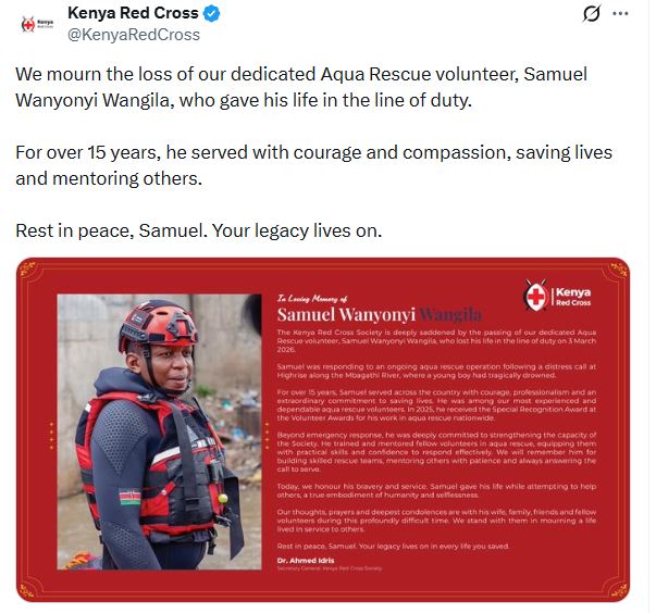The statement by Kenya Red Cross. PHOTO/ 
@KenyaRedCross