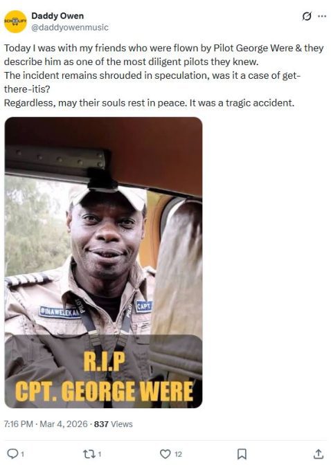 Daddy Owen’s statement. PHOTO/@daddyowenmusic