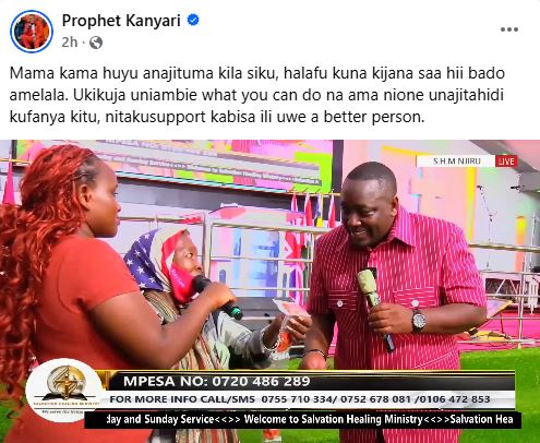 A screengrab image of Prophet Kanyari’s post. PHOTO/ https://www.facebook.com/prophetkanyari