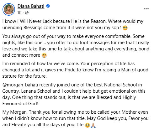 Diana Bahati’s post. PHOTO/ https://www.facebook.com/profile.php?id=100063927030927