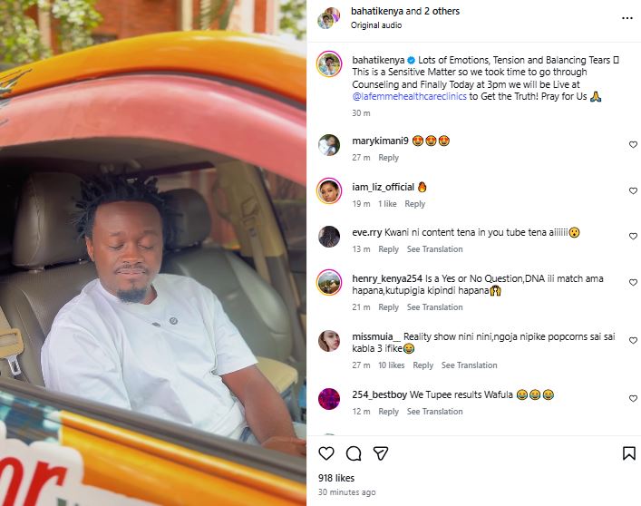 Bahati’s statement as he prepares to know the truth following DNA test with woman claiming to be his mother. PHOTO/A screengrab by K24 Digital from https://www.instagram.com/bahatikenya/