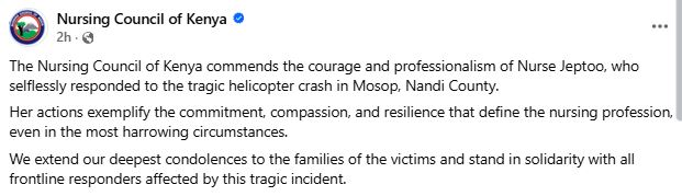 Statement by the Nursing Council of Kanya. PHOTO/ https://www.facebook.com/NursingCouncilKenya