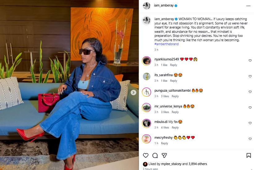 Socialite and self-proclaimed “soft life ambassador” Amber Ray’s statement. PHOTO/https://www.instagram.com/iam_amberay/