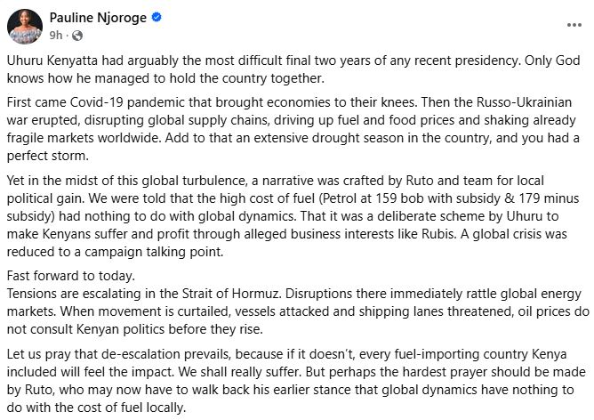 Pauline Njoroge’s statement. PHOTO/ https://www.facebook.com/paulinenjoroge