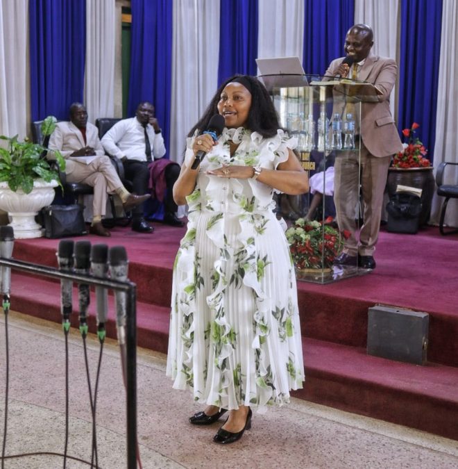 Millicent Omanga during a church service at PCEA Riruta Parish Church on March 8,2026. PHOTO/ @MillicentOmanga