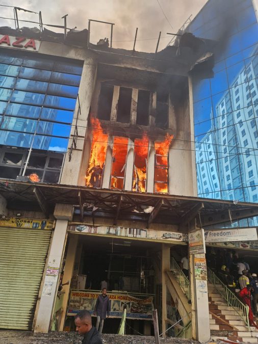 Fire razing through Yare Plaza in Easleigh on Tuesday, March 3, 2026. PHOTO
@MPyusufhassan