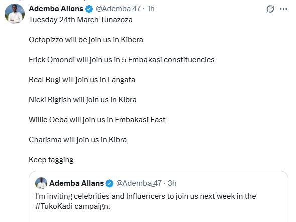 Journalist Allans Ademba’s post. PHOTO/ @Ademba_47