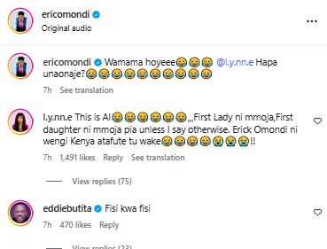 Eric Omondi’s reaction. PHOTO/A screengrab by K24 Digital from https://www.instagram.com/ericomondi/?hl=en
