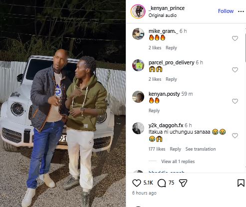 A collage image of Kenyan Prince and Geoffrey Mosiria. PHOTO/A screengrab by K24 Digital from https://www.instagram.com/_kenyan_prince/