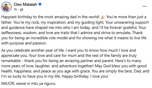 Cleophas Malala's post celebrating his dad's birthday. PHOTO/ https://www.facebook.com/cleophasmalalah