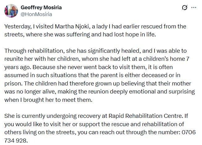 Geoffrey Mosiria’s post. PHOTO/A screengrab image by K24 Digital from @HonMosiria