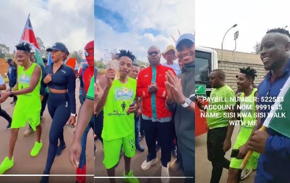 A screengrab image by K24 Digital showing Erick Omondi flanked by a sizeable crowd as he embarks on walk from Nairobi to Busia. PHOTO/ https://www.facebook.com/profile.php?id=100044317755329