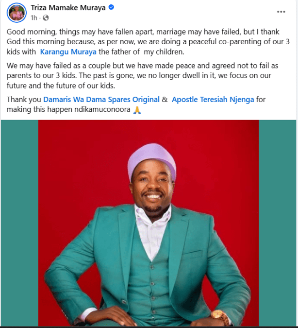 Triza Mamake Muraya’s statement on co-parenting with Karangu Muraya. PHOTO/A screengrab image by K24 Digital from https://www.facebook.com/profile.php?id=61574904684904