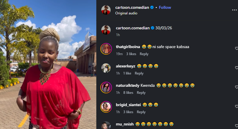 A post shared by Cartoon Comedian on her Instagram. PHOTO/Screengrab by K24 Digital