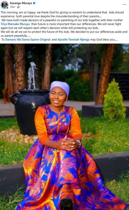 Karangu Muraya’s statement on co-parenting with Triza Mamake Muraya. PHOTO/A screengrab image by K24 Digital from https://www.facebook.com/KaranguMurayaMc