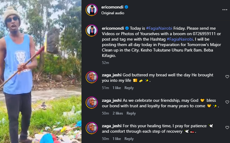 A post shared by Eric Omondi on Instagram. PHOTO/Screengrab by K24 Digital
